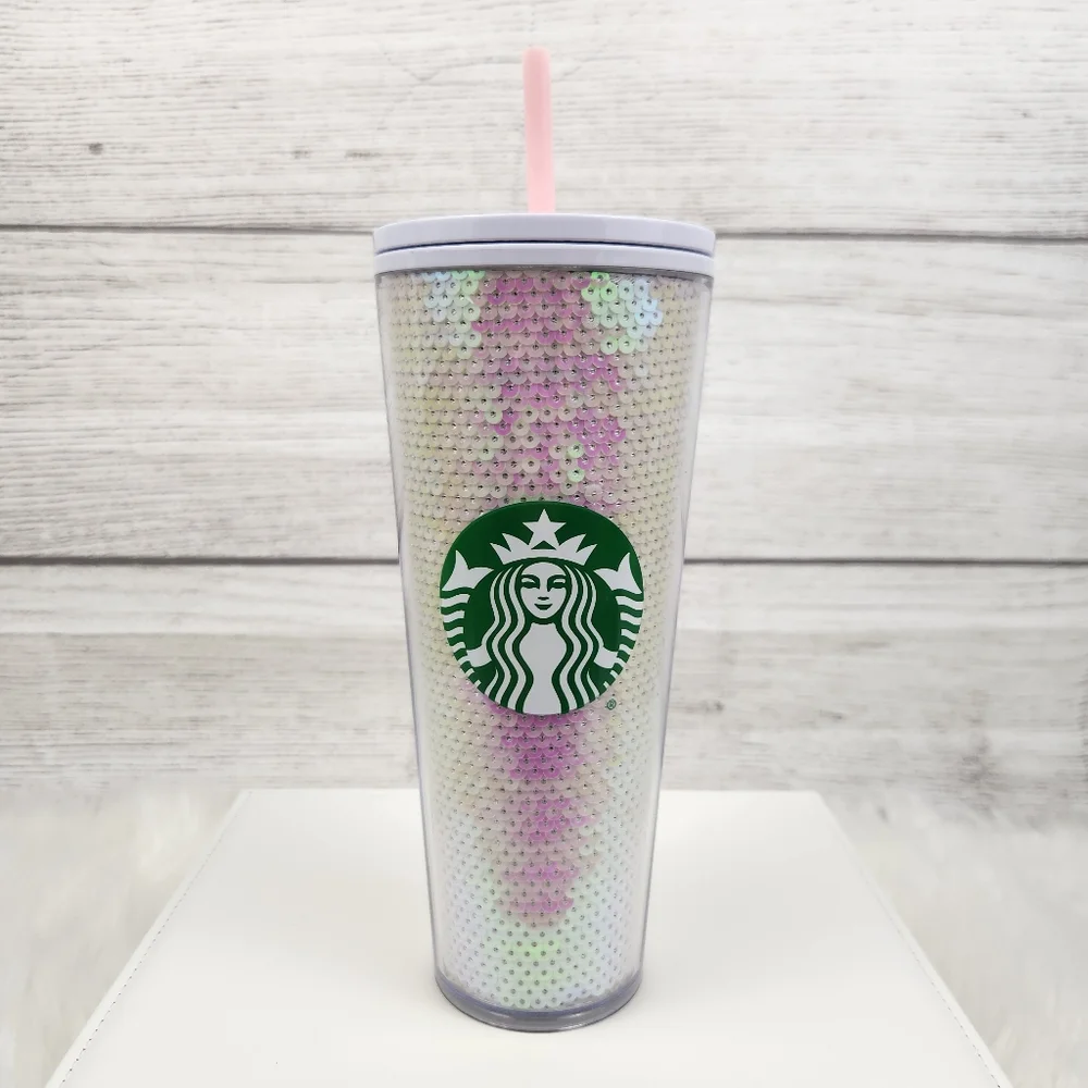 Starbucks White Pink Sequin Tumbler Holiday 2020